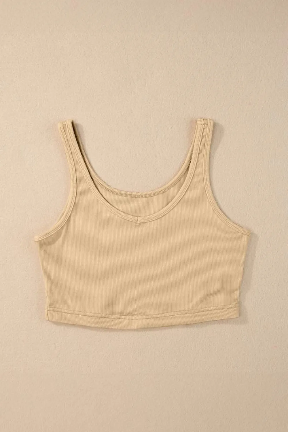 Clearance Dear-Lover Ribbed Knit Sheath Sleeveless Crop Top Apricot