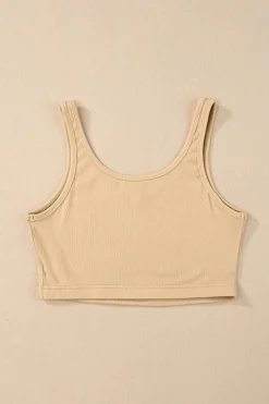 Clearance Dear-Lover Ribbed Knit Sheath Sleeveless Crop Top Apricot