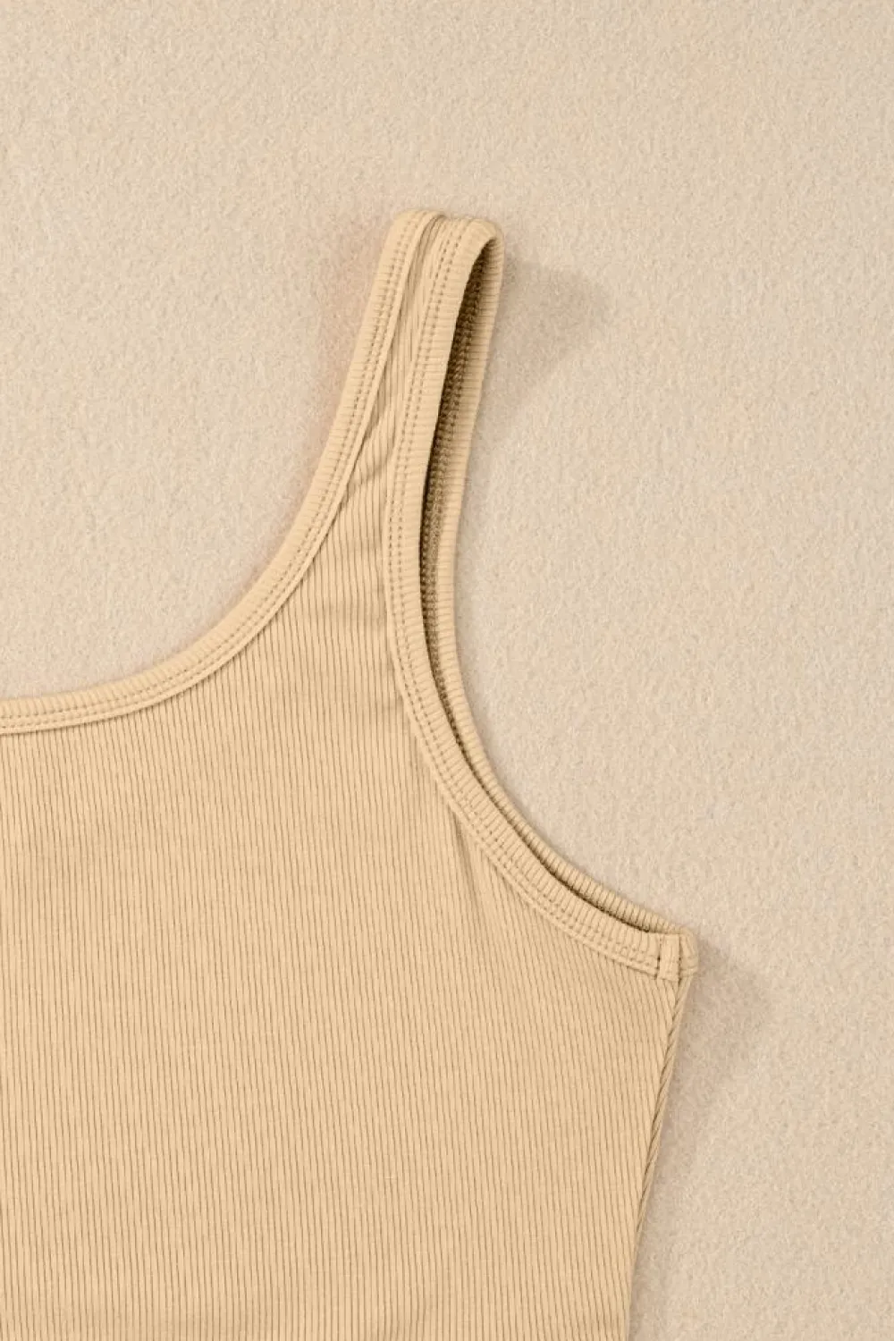 Clearance Dear-Lover Ribbed Knit Sheath Sleeveless Crop Top Apricot