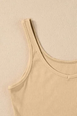 Clearance Dear-Lover Ribbed Knit Sheath Sleeveless Crop Top Apricot