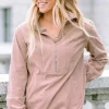 Discount Dear-Lover Ribbed Texture Half Zip Collared Sweatshirt Apricot