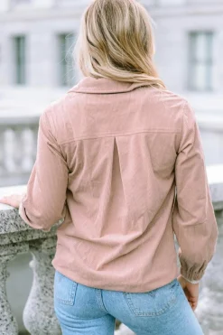 Discount Dear-Lover Ribbed Texture Half Zip Collared Sweatshirt Apricot