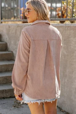 Discount Dear-Lover Ribbed Texture Half Zip Collared Sweatshirt Apricot