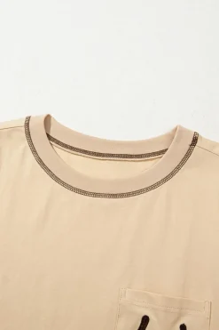 Outlet Dear-Lover RODEO Horseshoe Embroidered Patch Pocket T Shirt Apricot