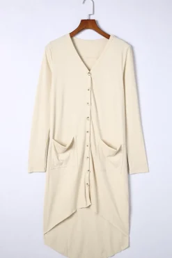Outlet Dear-Lover Selected Button Pocketed High Low Cardigan Apricot