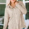 Discount Dear-Lover Sequin Collared Bust Pocket Buttoned Shirt Apricot