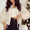 Best Dear-Lover Sequin Zip up Round Neck Long Sleeve Jacket Apricot