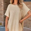 Hot Dear-Lover Short Sleeve Side Slit Oversized Sweater Apricot