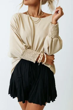 Hot Dear-Lover Smocked Wrist Shift Top Apricot