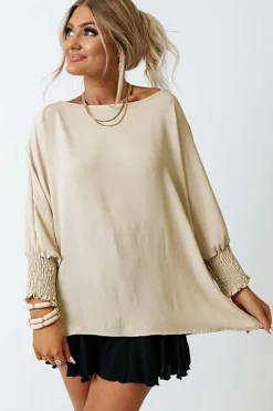 Hot Dear-Lover Smocked Wrist Shift Top Apricot