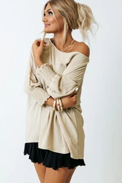 Hot Dear-Lover Smocked Wrist Shift Top Apricot