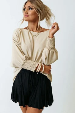 Hot Dear-Lover Smocked Wrist Shift Top Apricot