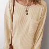 Discount Dear-Lover Solid Color Corded Drop Shoulder Long Sleeve Top Apricot