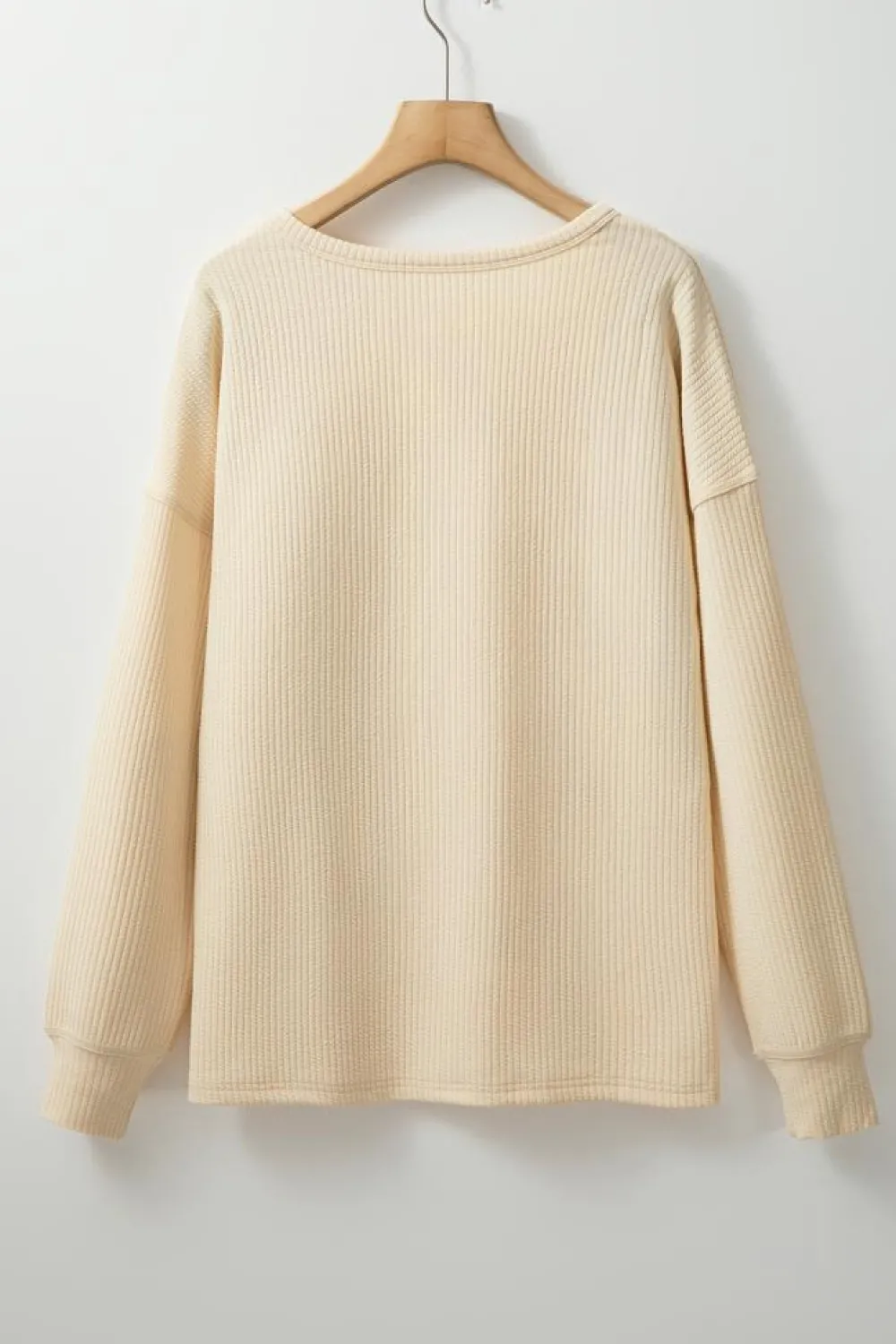 Discount Dear-Lover Solid Color Corded Drop Shoulder Long Sleeve Top Apricot