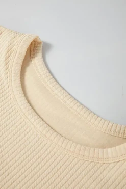 Discount Dear-Lover Solid Color Corded Drop Shoulder Long Sleeve Top Apricot