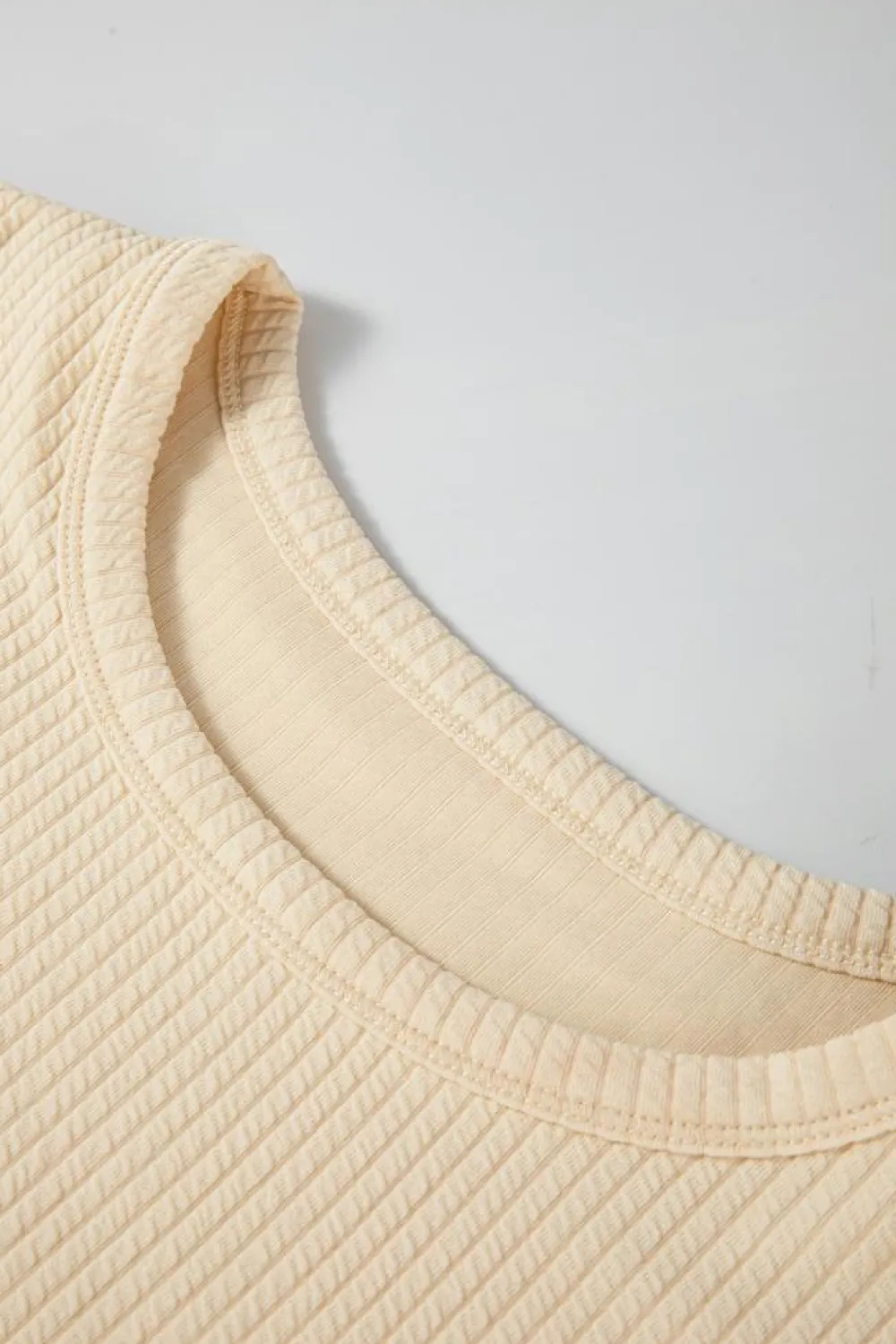 Discount Dear-Lover Solid Color Corded Drop Shoulder Long Sleeve Top Apricot