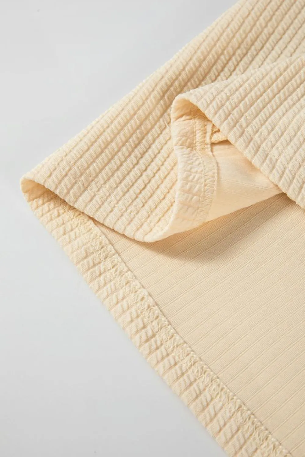 Discount Dear-Lover Solid Color Corded Drop Shoulder Long Sleeve Top Apricot