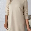New Dear-Lover Solid Color Textured Long Sleeve Shift Dress Apricot