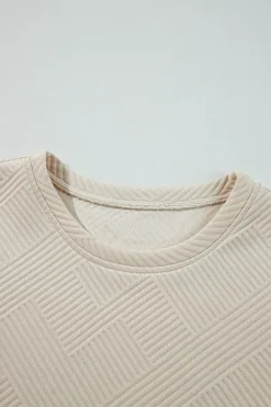 New Dear-Lover Solid Color Textured Long Sleeve Shift Dress Apricot