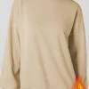 Hot Dear-Lover Solid Fleece Lined Drop Shoulder High Low Sweatshirt Apricot