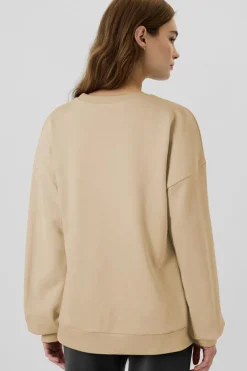 Hot Dear-Lover Solid Fleece Lined Drop Shoulder High Low Sweatshirt Apricot