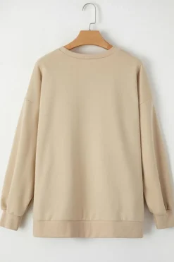 Hot Dear-Lover Solid Fleece Lined Drop Shoulder High Low Sweatshirt Apricot
