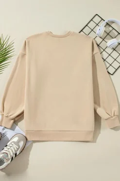 Hot Dear-Lover Solid Fleece Lined Drop Shoulder High Low Sweatshirt Apricot