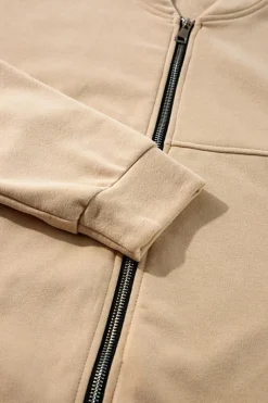 Clearance Dear-Lover Solid Seamed Zipper Jacket and Drawstring Waist Pants Set Apricot