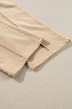 Clearance Dear-Lover Solid Seamed Zipper Jacket and Drawstring Waist Pants Set Apricot