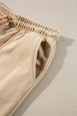 Clearance Dear-Lover Solid Seamed Zipper Jacket and Drawstring Waist Pants Set Apricot