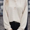Best Dear-Lover Solid Textured Drawstring Henley Hoodie Apricot
