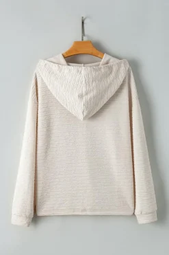 Best Dear-Lover Solid Textured Drawstring Henley Hoodie Apricot