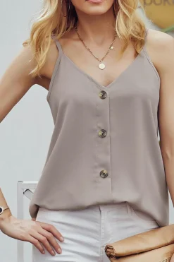 Fashion Dear-Lover Spaghetti Strap Buttoned Tank Top Apricot