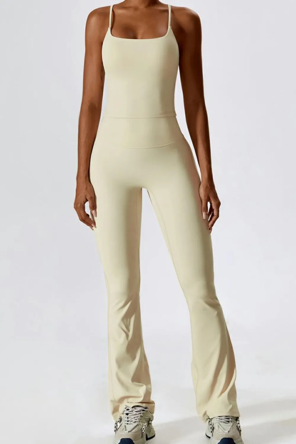 Outlet Dear-Lover Spaghetti Straps Tank and Flare Leggings Fitness Set Apricot