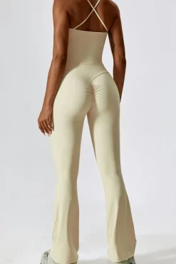 Outlet Dear-Lover Spaghetti Straps Tank and Flare Leggings Fitness Set Apricot
