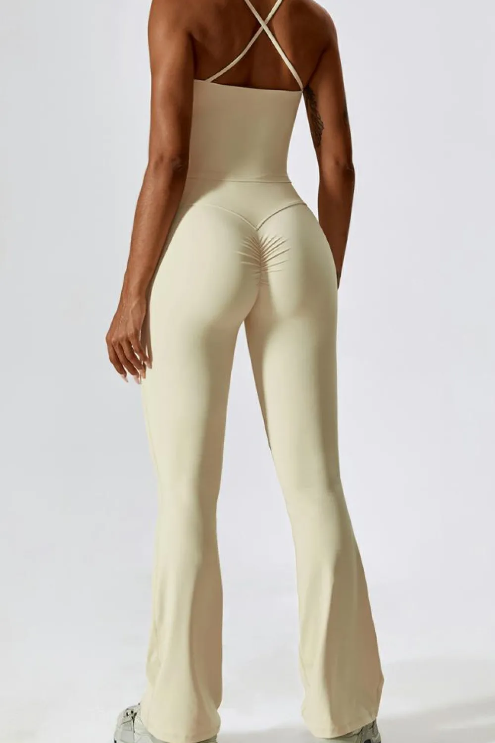 Outlet Dear-Lover Spaghetti Straps Tank and Flare Leggings Fitness Set Apricot