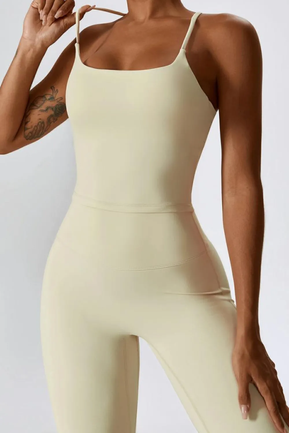 Outlet Dear-Lover Spaghetti Straps Tank and Flare Leggings Fitness Set Apricot