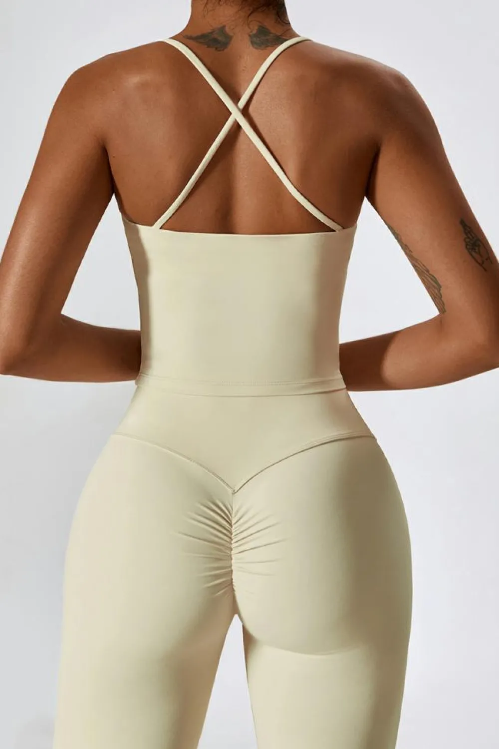 Outlet Dear-Lover Spaghetti Straps Tank and Flare Leggings Fitness Set Apricot