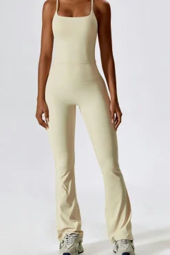 Outlet Dear-Lover Spaghetti Straps Tank and Flare Leggings Fitness Set Apricot