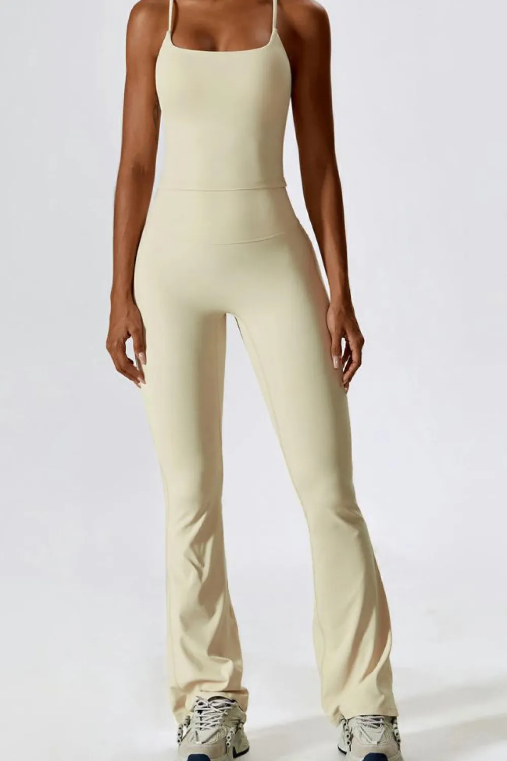 Outlet Dear-Lover Spaghetti Straps Tank and Flare Leggings Fitness Set Apricot