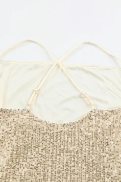 Best Dear-Lover Spaghetti Straps Cross Back Sequin Mini Dress Apricot