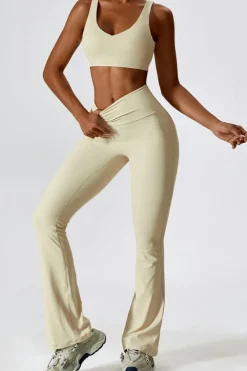 Hot Dear-Lover Sporty Quick Dry Bra & Flared Pants Set Apricot