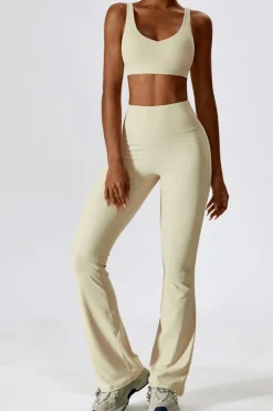 Hot Dear-Lover Sporty Quick Dry Bra & Flared Pants Set Apricot