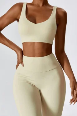 Hot Dear-Lover Sporty Quick Dry Bra & Flared Pants Set Apricot