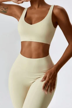Hot Dear-Lover Sporty Quick Dry Bra & Flared Pants Set Apricot