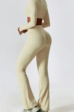 Clearance Dear-Lover Square Neck Cropped Active Top & Pants Set Apricot