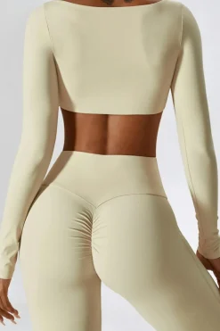 Clearance Dear-Lover Square Neck Cropped Active Top & Pants Set Apricot