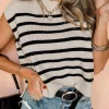Clearance Dear-Lover Boxy Knitted Round Neck Sweater Tank Apricot Stripe