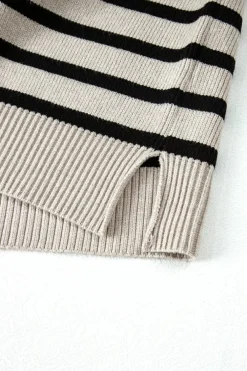 Clearance Dear-Lover Boxy Knitted Round Neck Sweater Tank Apricot Stripe