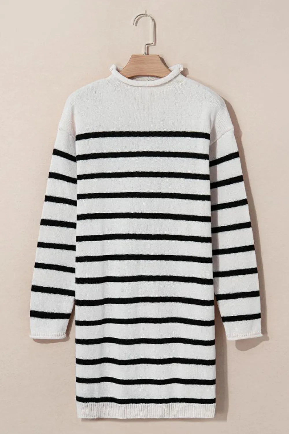 Outlet Dear-Lover Long Sleeve High Neck Sweater Dress Apricot Stripe